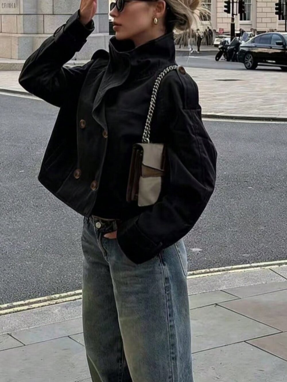 Black Casual Women's Double-Breasted Long Sleeve Jacket